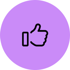A purple circle with a thumbs up sign in it.